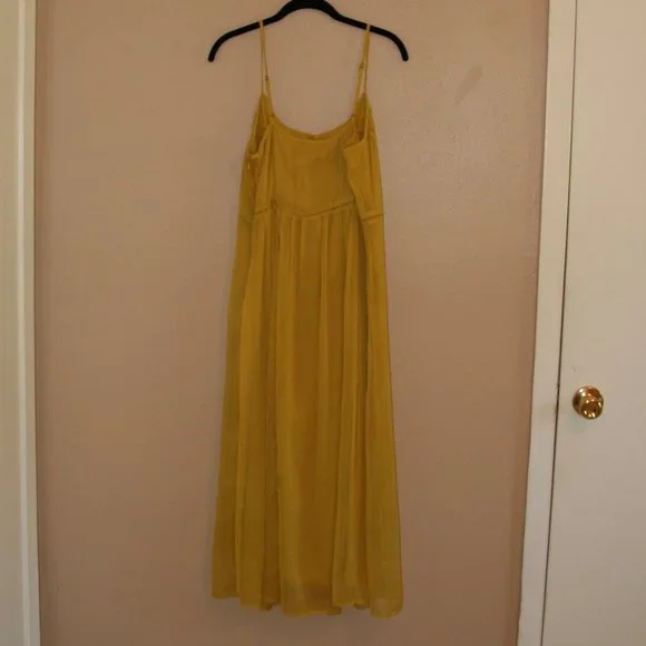 knee length dresses for ladies Satin Lace-Panel Maxi Dress Yellow / XL